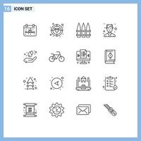 Mobile Interface Outline Set of 16 Pictograms of work female target catering spring Editable Vector Design Elements