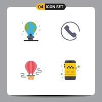 conjunto de pictogramas de 4 iconos planos simples de protección globo bombilla llamada transporte elementos de diseño vectorial editables vector