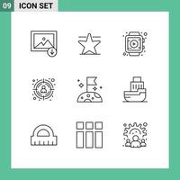 Editable Vector Line Pack of 9 Simple Outlines of ship delivery watch space moon Editable Vector Design Elements