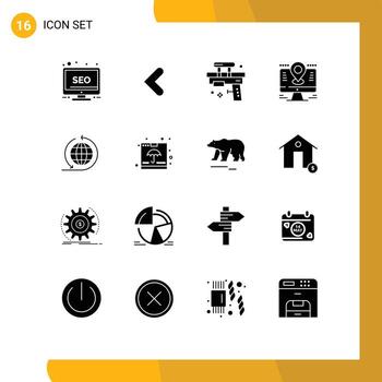 Editable Vector Line Pack of 16 Simple Solid Glyphs of pin location fun computer water Editable Vector Design Elements
