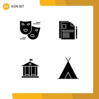 Set of 4 Modern UI Icons Symbols Signs for carnival bank masks document money Editable Vector Design Elements