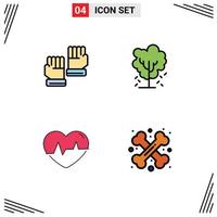 4 Thematic Vector Filledline Flat Colors and Editable Symbols of glove ecg sport apple tree heartbeat Editable Vector Design Elements