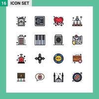 Set of 16 Modern UI Icons Symbols Signs for devices battery heart share network Editable Creative Vector Design Elements