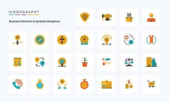 25 Business Elements And Symbols Metaphors Flat color icon pack vector