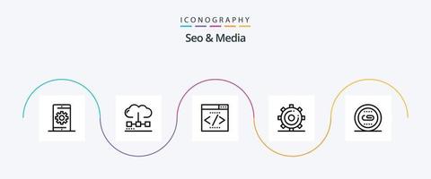 Seo and Media Line 5 Icon Pack Including page. media. media. engine. interface search engine vector