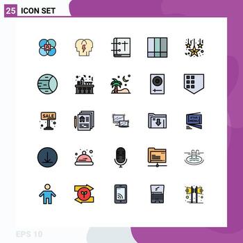 conjunto moderno de 25 colores y símbolos planos de línea rellena, como líneas, diseño de cuadrícula, cuadrícula mental, libro sagrado, elementos de diseño vectorial editables vector