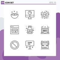 Set of 9 Modern UI Icons Symbols Signs for antidote web money card garden Editable Vector Design Elements