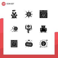 9 Universal Solid Glyphs Set for Web and Mobile Applications automation goal portal success cap Editable Vector Design Elements