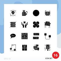 User Interface Pack of 16 Basic Solid Glyphs of hands security signal server money Editable Vector Design Elements