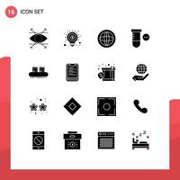 Group of 16 Modern Solid Glyphs Set for box space center science support Editable Vector Design Elements