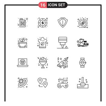 16 User Interface Outline Pack of modern Signs and Symbols of mortar token sheild emission coin Editable Vector Design Elements
