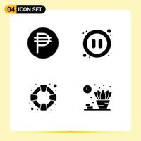 4 User Interface Solid Glyph Pack of modern Signs and Symbols of philippine safety peso pause home Editable Vector Design Elements