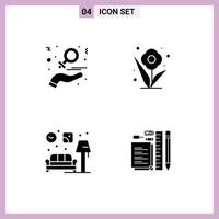 Pack of 4 creative Solid Glyphs of charity home love plant couch Editable Vector Design Elements