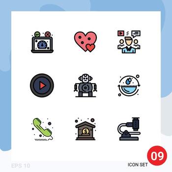 Mobile Interface Filledline Flat Color Set of 9 Pictograms of layout abstract gift group chat Editable Vector Design Elements