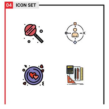 Mobile Interface Filledline Flat Color Set of 4 Pictograms of sweet ring ambient experiance stationary Editable Vector Design Elements
