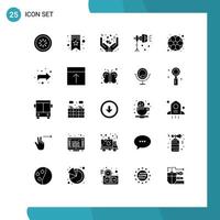 Pack of 25 Modern Solid Glyphs Signs and Symbols for Web Print Media such as ball spotlight care lightning illumination Editable Vector Design Elements