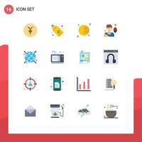 User Interface Pack of 16 Basic Flat Colors of electrocardiogram globe planet focus game Editable Pack of Creative Vector Design Elements