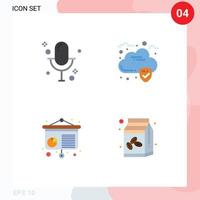 Mobile Interface Flat Icon Set of 4 Pictograms of audio presentation record security coffee box Editable Vector Design Elements