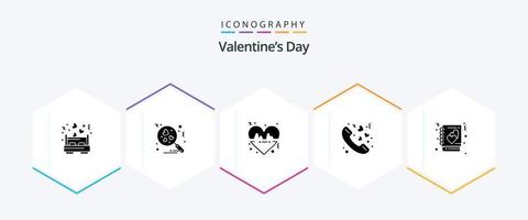 paquete de iconos de 25 glifos del día de san valentín que incluye cuaderno. libro. corazón. enamorado. amar vector