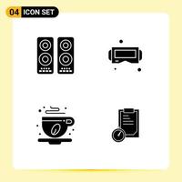 Universal Icon Symbols Group of 4 Modern Solid Glyphs of cinema cafe speaker google glass leaf Editable Vector Design Elements