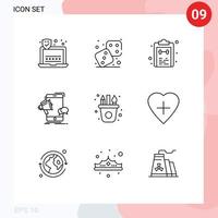 paquete de 9 signos y símbolos de contornos modernos para medios de impresión web como lista de megáfonos de arte elementos de diseño de vectores editables de megáfono móvil