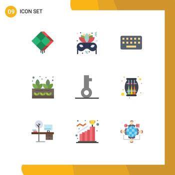 Paquete de 9 colores planos de interfaz de usuario de signos y símbolos modernos de elementos de diseño vectorial editables de agricultura natural de teclado de planta de bloqueo vector