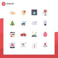 16 Thematic Vector Flat Colors and Editable Symbols of tree forest mind stop board Editable Pack of Creative Vector Design Elements