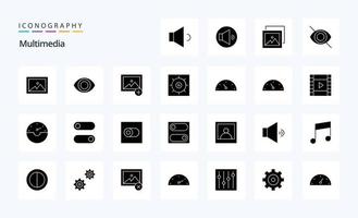 paquete de iconos de 25 glifos sólidos multimedia vector