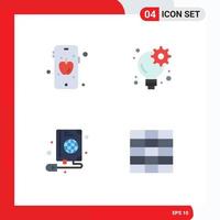 Pack of 4 creative Flat Icons of mobile web brainstorm gear grid Editable Vector Design Elements