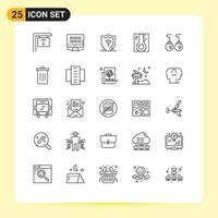 25 Universal Lines Set for Web and Mobile Applications accessories temperature internet security sun light Editable Vector Design Elements