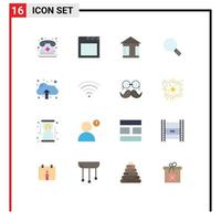 Set of 16 Commercial Flat Colors pack for connection data board cloud magnifying Editable Pack of Creative Vector Design Elements