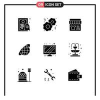 Set of 9 Commercial Solid Glyphs pack for device monitor shop universe orbit Editable Vector Design Elements