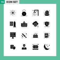 grupo de símbolos de iconos universales de 16 glifos sólidos modernos de elementos de diseño vectorial editables de viaje de bolsa segura de montaña de preservativos vector