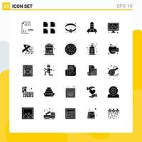 25 Thematic Vector Solid Glyphs and Editable Symbols of computer creative bracelet space science Editable Vector Design Elements