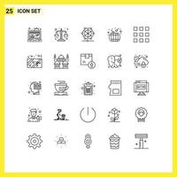 User Interface Pack of 25 Basic Lines of key locks buttons learning drum china Editable Vector Design Elements