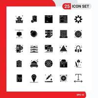 Set of 25 Vector Solid Glyphs on Grid for gear setting delivery search browser Editable Vector Design Elements