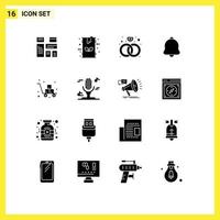 Solid Glyph Pack of 16 Universal Symbols of cart sound gas notification alert Editable Vector Design Elements