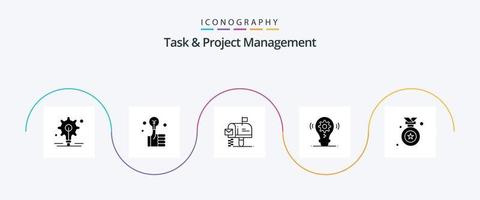 Task And Project Management Glyph 5 Icon Pack Including gear . bulb . smart. mailbox vector