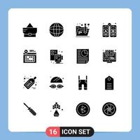 Pack of 16 creative Solid Glyphs of process day internet clock calendar Editable Vector Design Elements