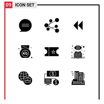 conjunto de glifos sólidos de interfaz móvil de 9 pictogramas de aprendizaje supervisado elementos de diseño de vectores editables para el gimnasio
