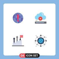 Group of 4 Flat Icons Signs and Symbols for globe achievement world player growth Editable Vector Design Elements