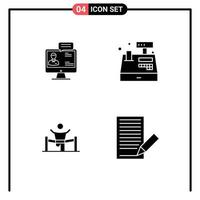 4 Thematic Vector Solid Glyphs and Editable Symbols of chat shopping dialog cash business Editable Vector Design Elements