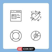 Mobile Interface Line Set of 4 Pictograms of code marriage development cupid essential Editable Vector Design Elements