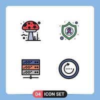 Set of 4 Modern UI Icons Symbols Signs for amanita network server poison shield web Editable Vector Design Elements