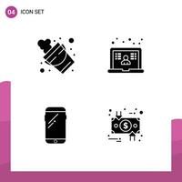 Stock Vector Icon Pack of 4 Line Signs and Symbols for bucket smart phone tool school huawei Editable Vector Design Elements