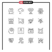 Modern Set of 16 Outlines Pictograph of bag music achievement app trophy Editable Vector Design Elements