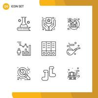 Set of 9 Vector Outlines on Grid for archive management goods efficiency chart Editable Vector Design Elements