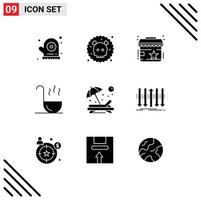 9 Universal Solid Glyph Signs Symbols of sun chair reviews beach ladle Editable Vector Design Elements