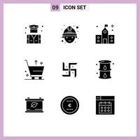 Universal Icon Symbols Group of 9 Modern Solid Glyphs of indian from college e cart Editable Vector Design Elements