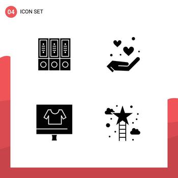 grupo de 4 signos y símbolos de glifos sólidos para archivos sauna base de datos corazón comercio elementos de diseño vectorial editables vector